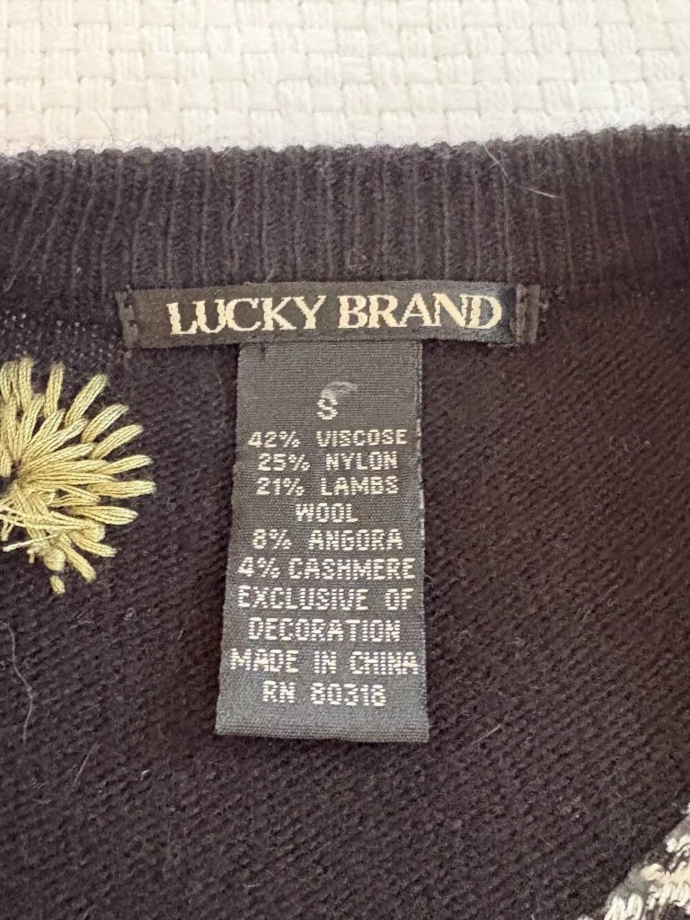 Vintage Retro Lucky Brand Angora Blend Cardigan with Crane and Bonsai Embroidery - Picture 7 of 7